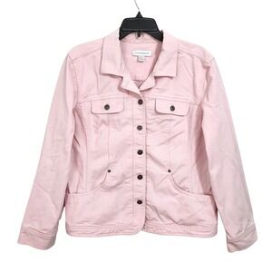Christopher & Banks Button Front Denim Jacket Womens Large Pale Pink Casual Cute